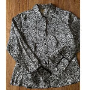 Talbots Vtg 100% Silk Black & White Polka Dot Blouse Size 12